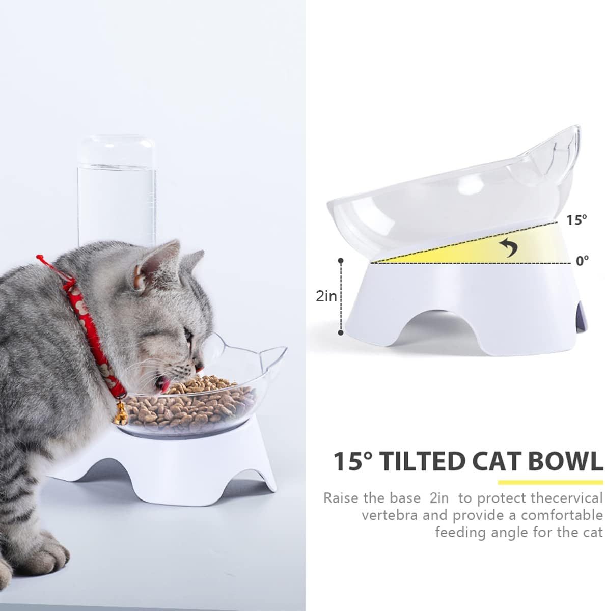 Double Dog Cat Bowls Pets Water And Food Bowl Set 15 Tilted Water And Food Bowl Set With Automatic Waterer Bottle For Small Or Medium Size Dogs Cats